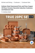 Gotham steel pro copper, hammered 20 piece, organic non stick cookware