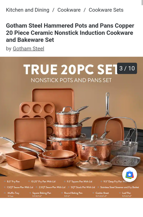 Gotham steel pro copper, hammered 20 piece, organic non stick cookware