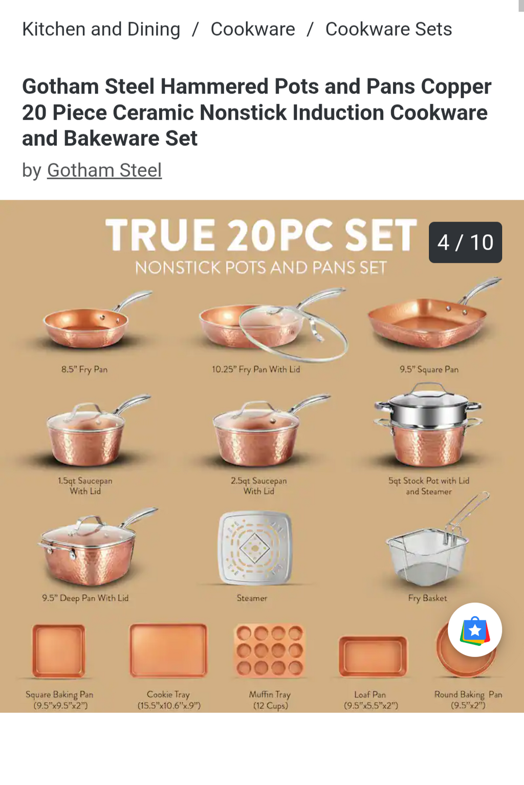 Gotham steel pro copper, hammered 20 piece, organic non stick cookware