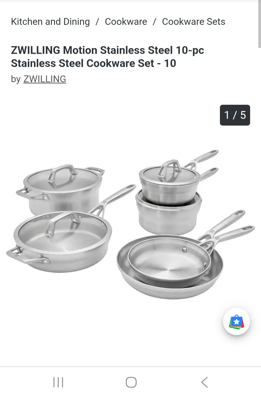 Zwilling motion stainless steel,10 piece cookware