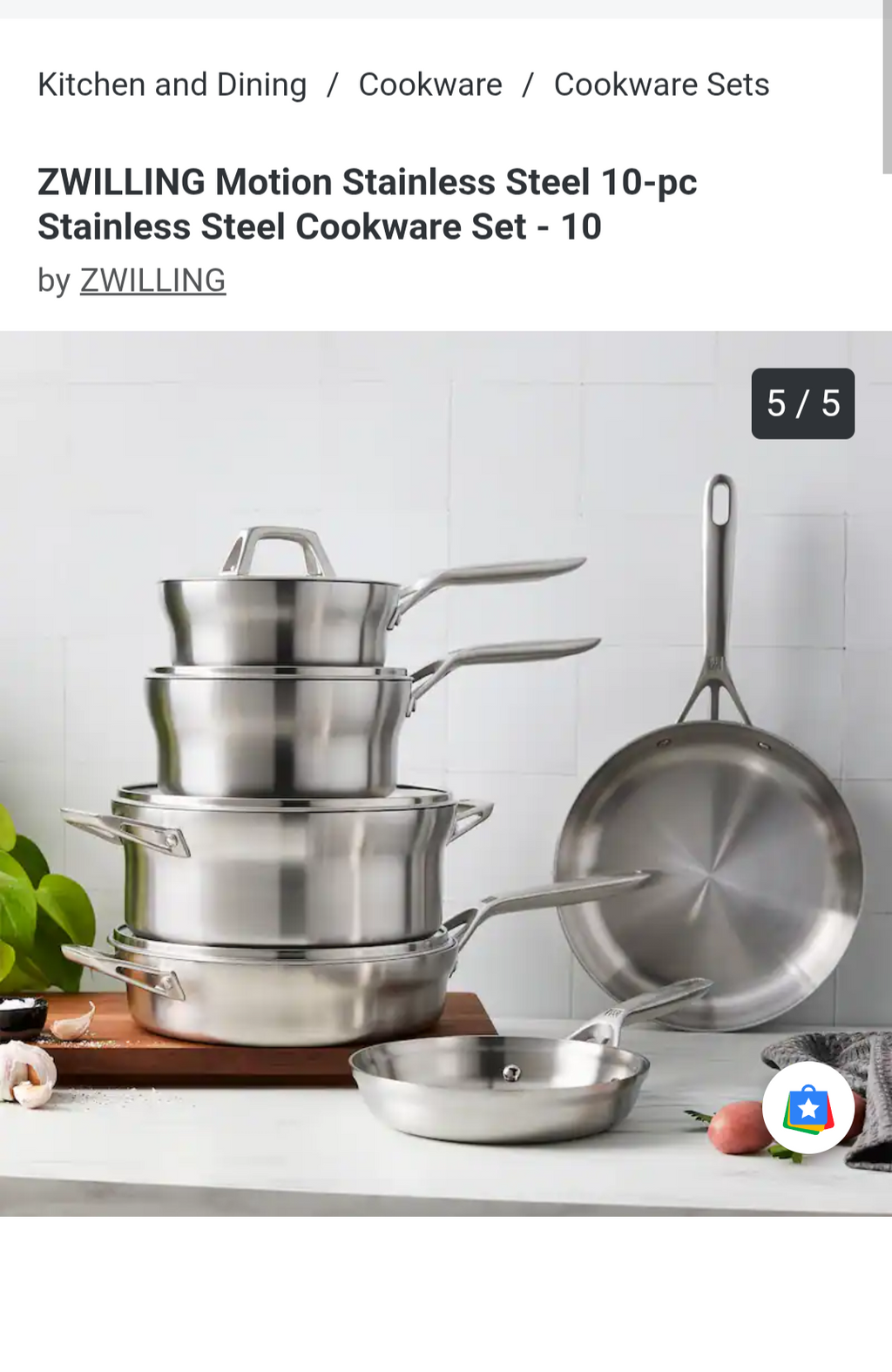 Zwilling motion stainless steel,10 piece cookware