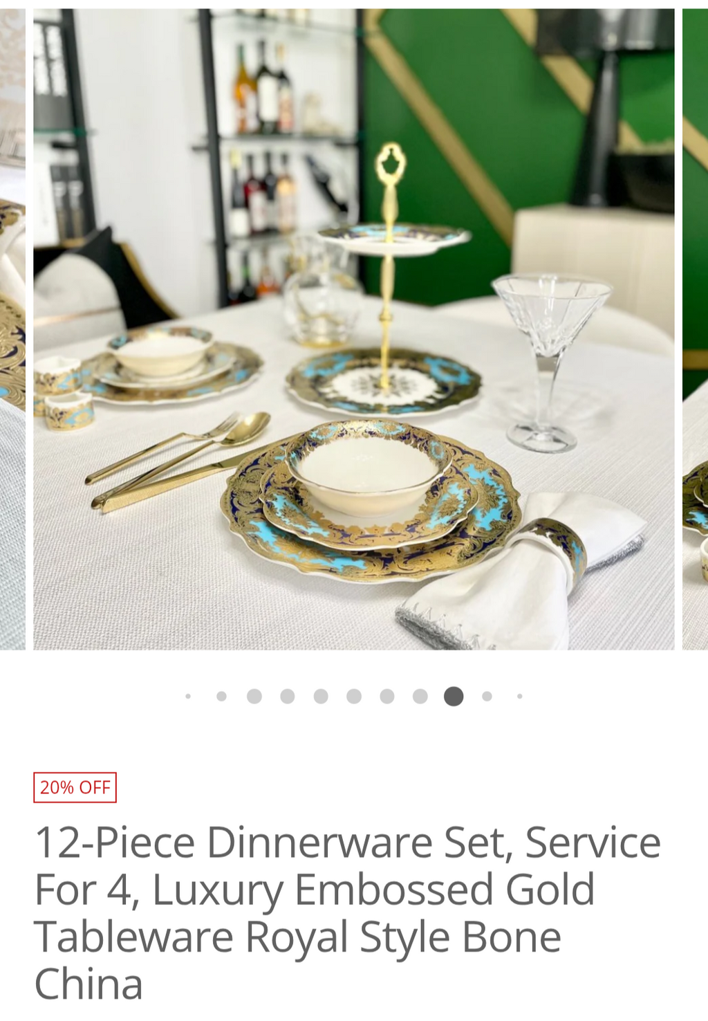 12 piece dinnerware set,  luxury embossed,  gold tableware,  royal style bone China