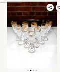 Rare St Louis crystal champagne flutes, set of 9, gold bee and laurel motif